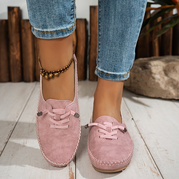 Laura | Mocassin Femme Suédé Lacets Plat