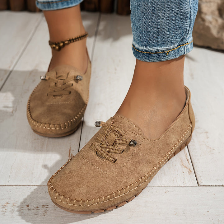 Laura | Mocassin Femme Suédé Lacets Plat