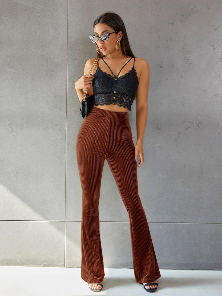 Laura | Pantalon Évasé Velours Taille Haute Femme