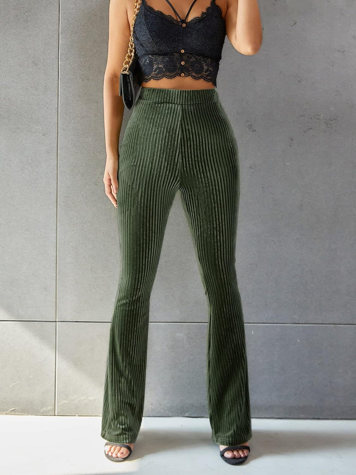 Laura | Pantalon Évasé Velours Taille Haute Femme