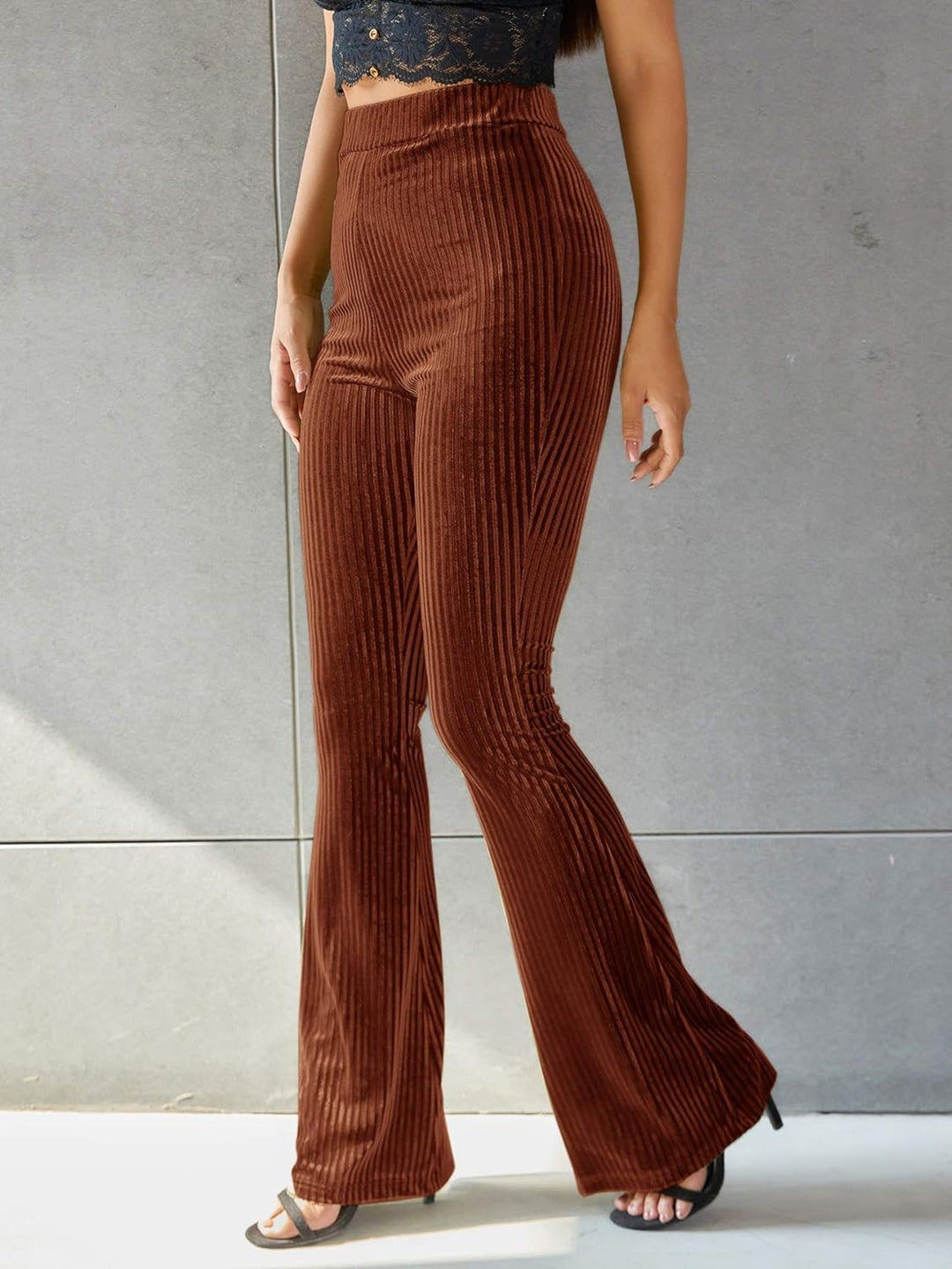 Laura | Pantalon Évasé Velours Taille Haute Femme