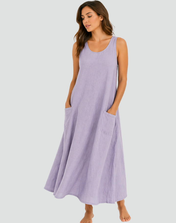 Laura | Robe Longue Lin Femme Sans Manches Poches