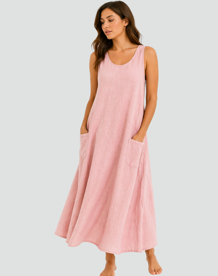 Laura | Robe Longue Lin Femme Sans Manches Poches