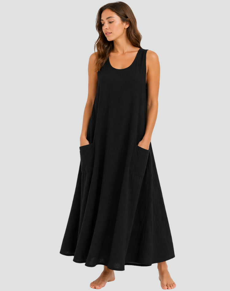 Laura | Robe Longue Lin Femme Sans Manches Poches