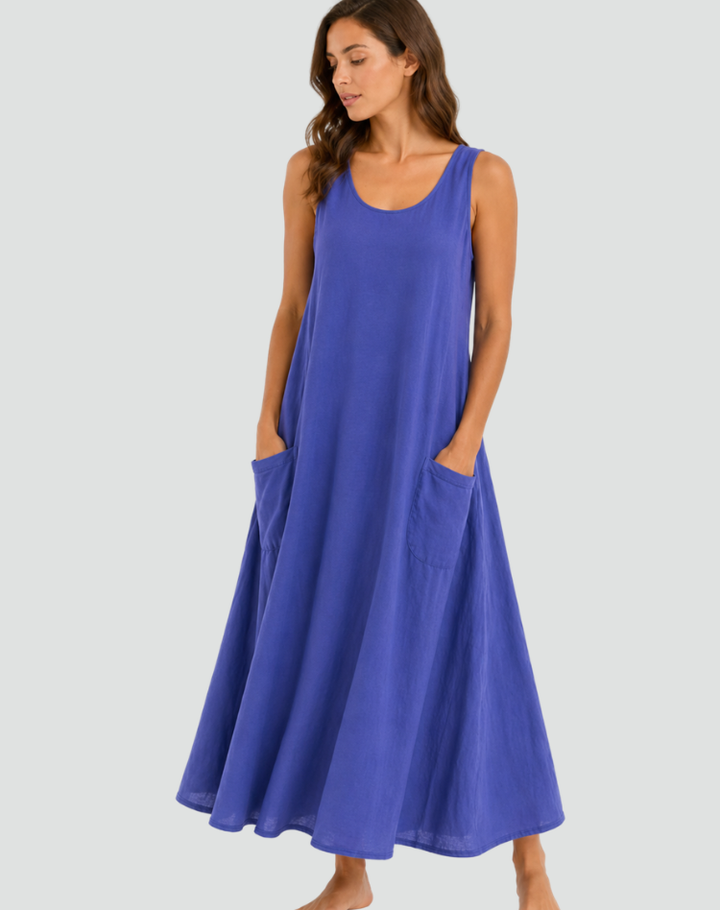 Laura | Robe Longue Lin Femme Sans Manches Poches