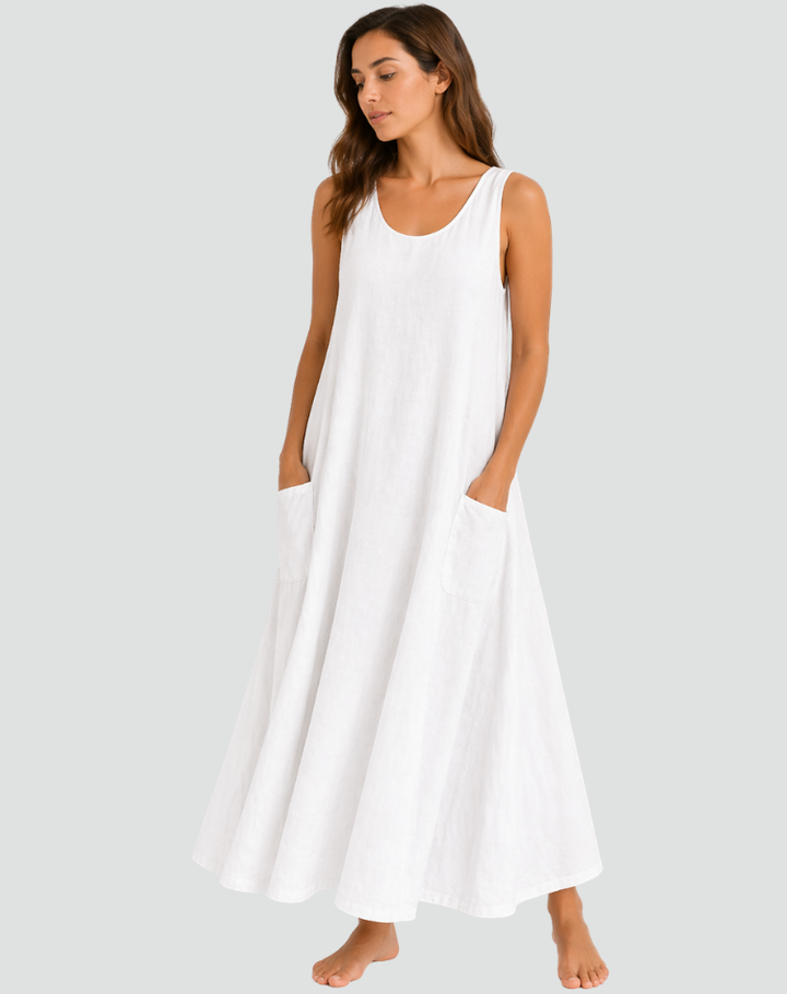 Laura | Robe Longue Lin Femme Sans Manches Poches