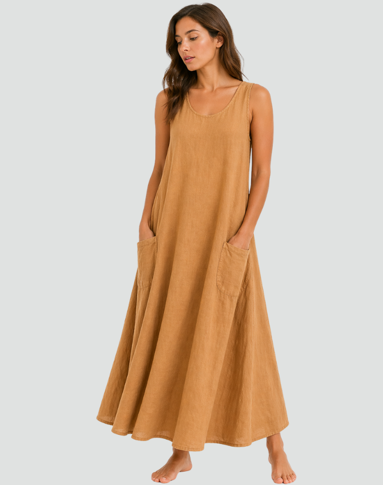 Laura | Robe Longue Lin Femme Sans Manches Poches