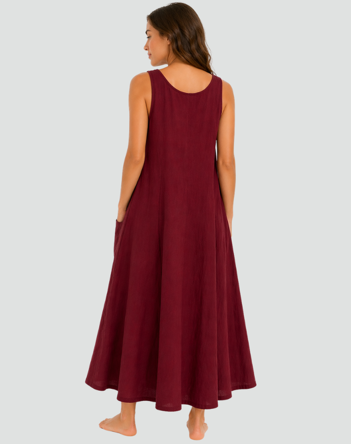 Laura | Robe Longue Lin Femme Sans Manches Poches