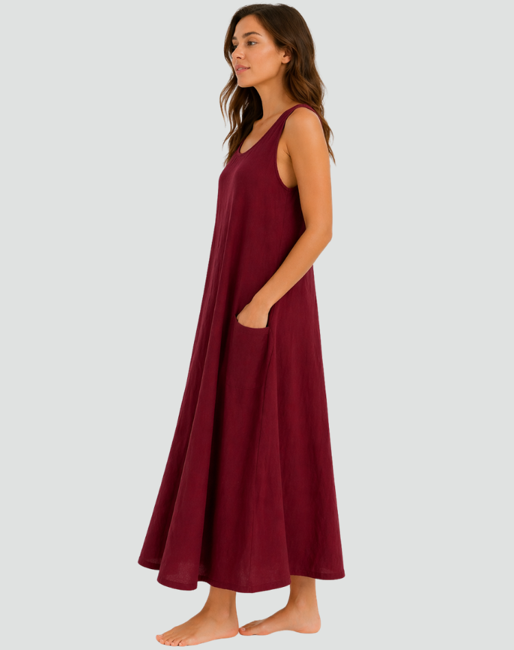Laura | Robe Longue Lin Femme Sans Manches Poches