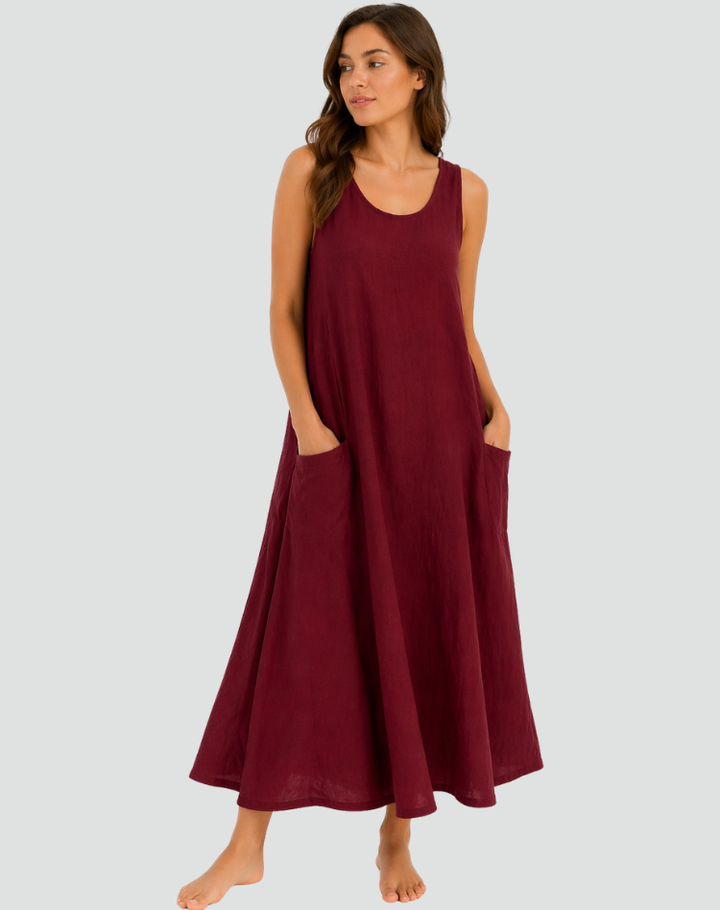 Laura | Robe Longue Lin Femme Sans Manches Poches