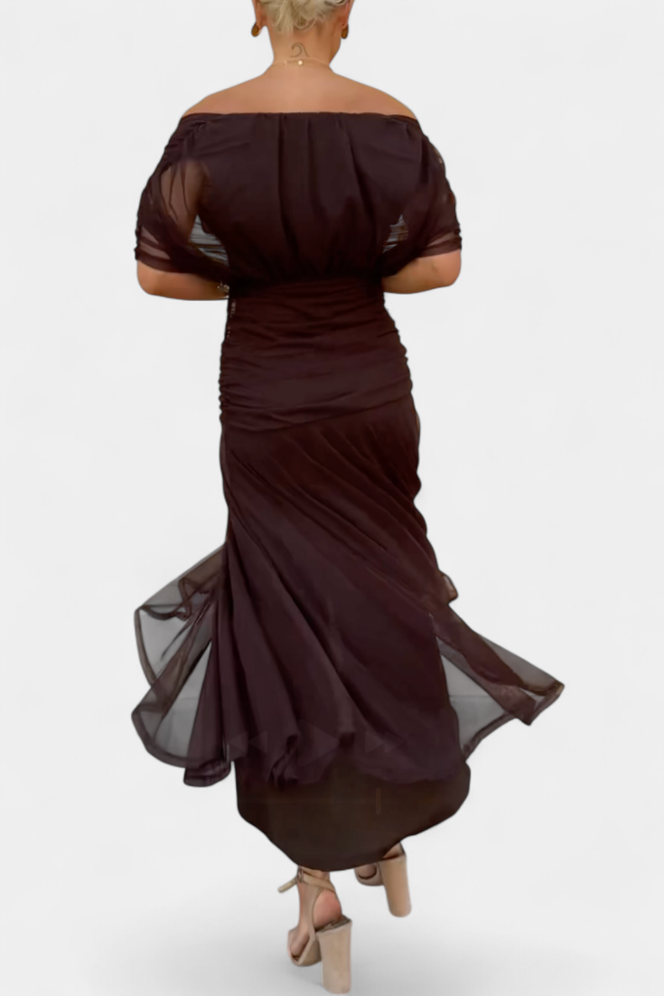 Laura | Robe Midi Fleurie Évasée Épaules Dénudées