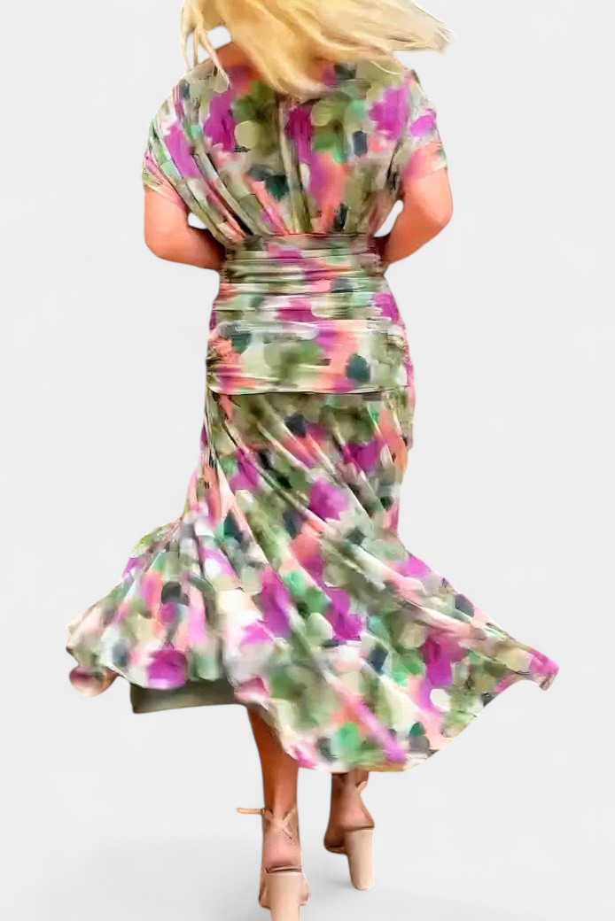 Laura | Robe Midi Fleurie Évasée Épaules Dénudées