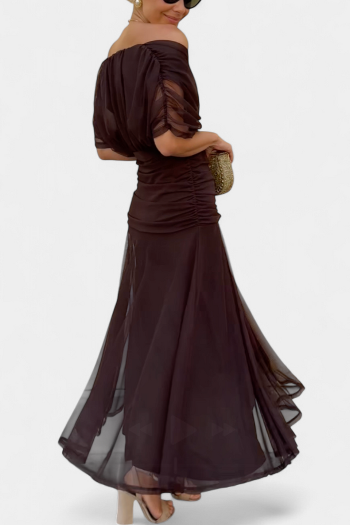 Laura | Robe Midi Fleurie Évasée Épaules Dénudées