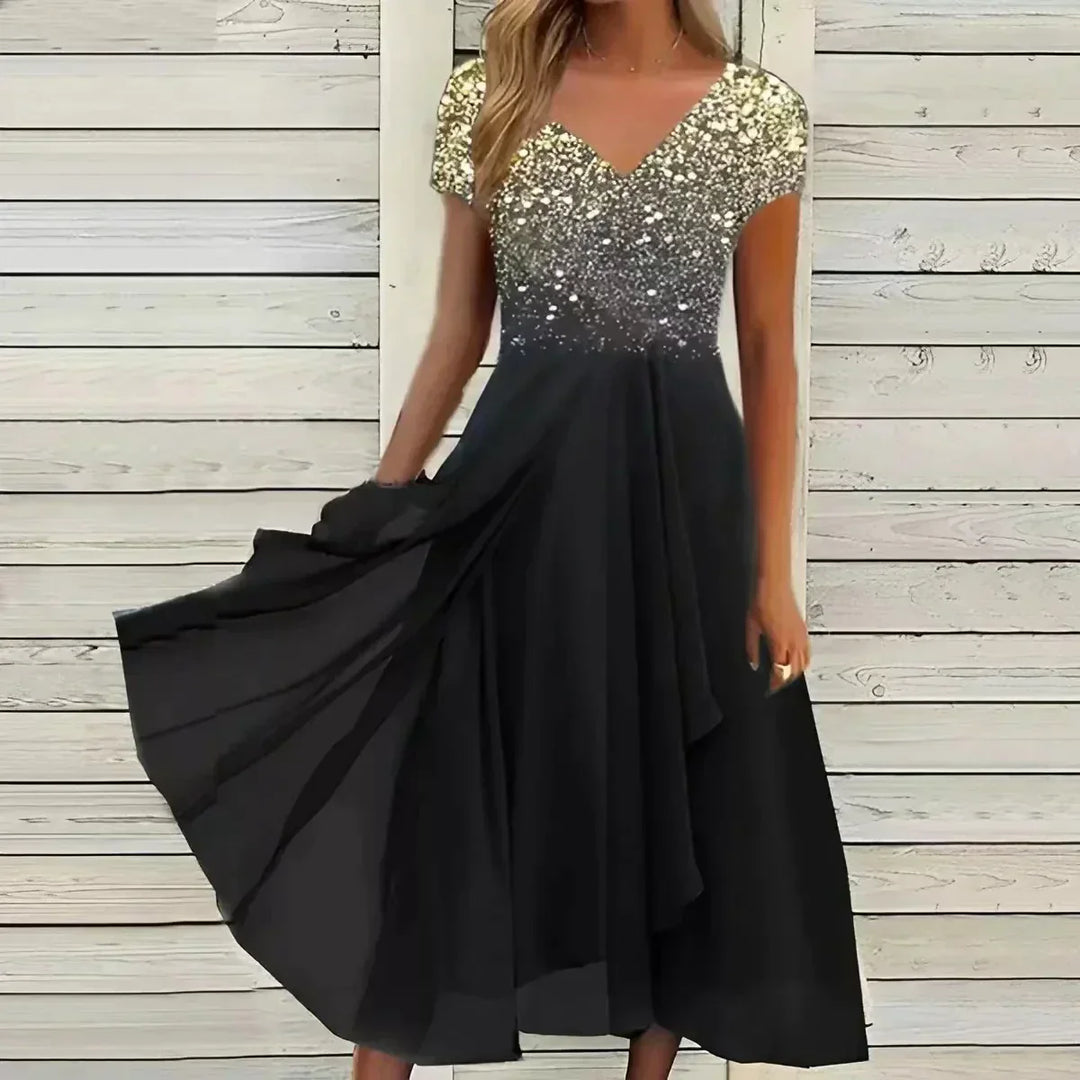 Laura | Robe de Soirée Midi Paillettes Noire