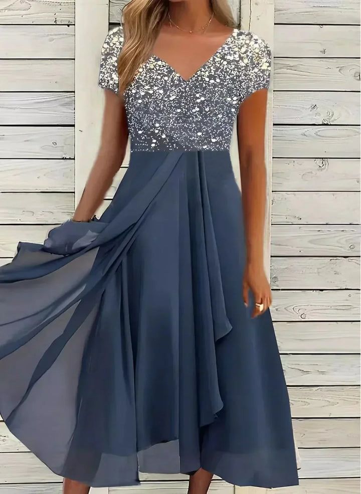 Laura | Robe de Soirée Midi Paillettes Noire
