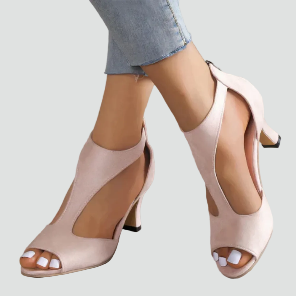 Laura | Sandales Noires à Talon Bloc Bride Cheville Femme