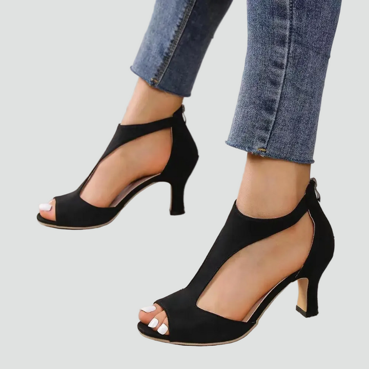 Laura | Sandales Noires à Talon Bloc Bride Cheville Femme