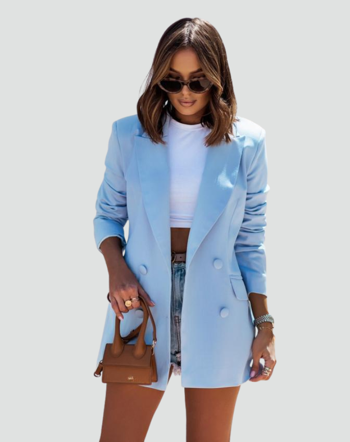 Laure | Blazer Croisé Ample Femme Bleu Clair