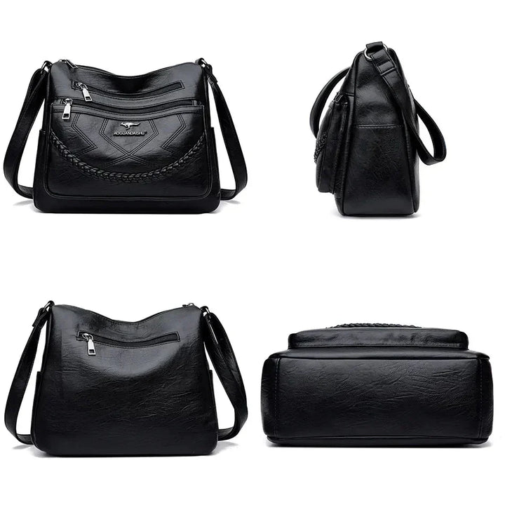 Laure | Sac Bandoulière Cuir Noir Femme Zippé