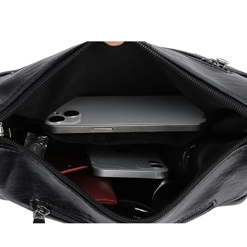 Laure | Sac Bandoulière Cuir Noir Femme Zippé
