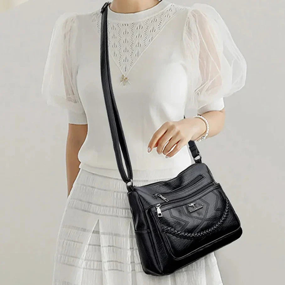 Laure | Sac Bandoulière Cuir Noir Femme Zippé