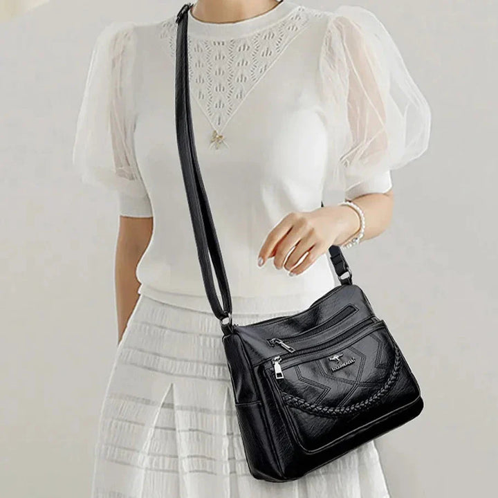 Laure | Sac Bandoulière Cuir Noir Femme Zippé