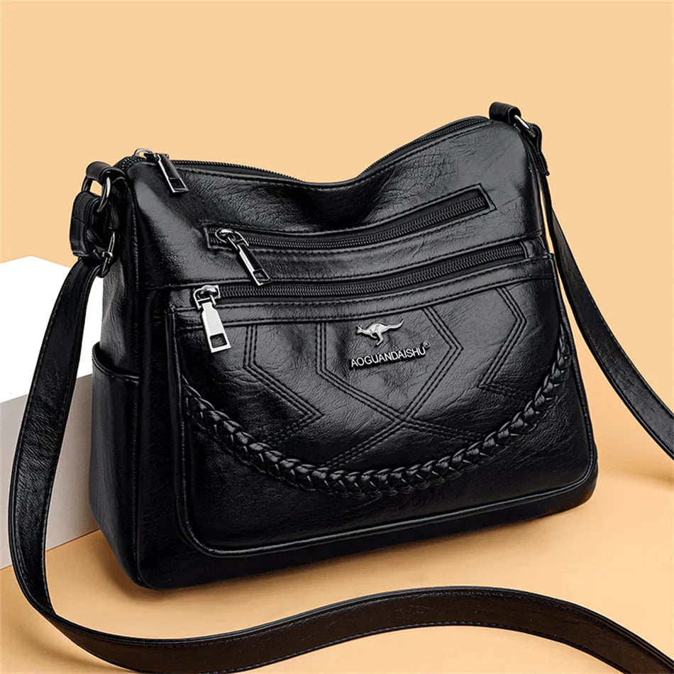 Laure | Sac Bandoulière Cuir Noir Femme Zippé