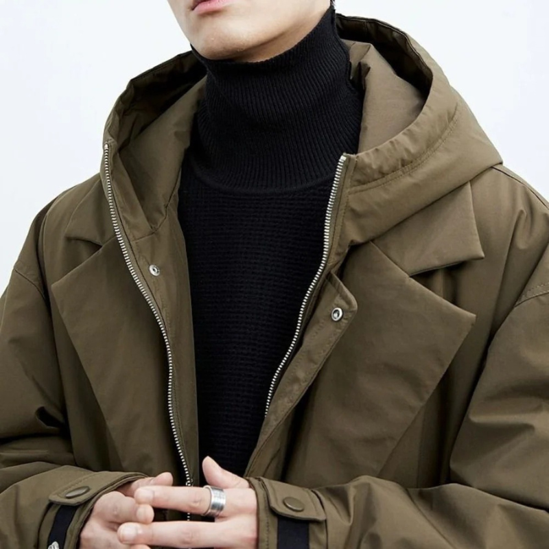 Laurent | Manteau Long Homme Kaki à Capuche