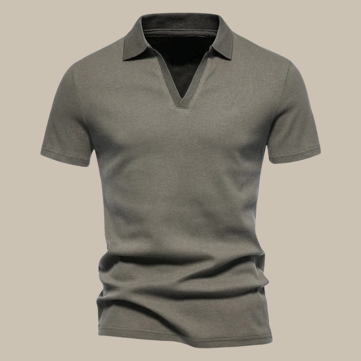 Laurent | Polo Homme Bleu Manches Courtes Col V