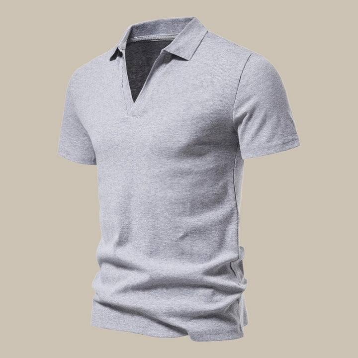 Laurent | Polo Homme Bleu Manches Courtes Col V