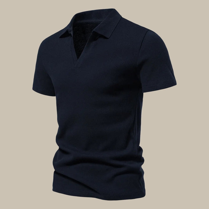 Laurent | Polo Homme Bleu Manches Courtes Col V