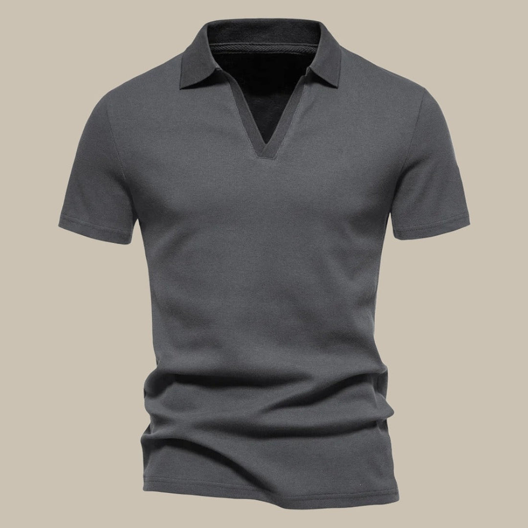 Laurent | Polo Homme Bleu Manches Courtes Col V
