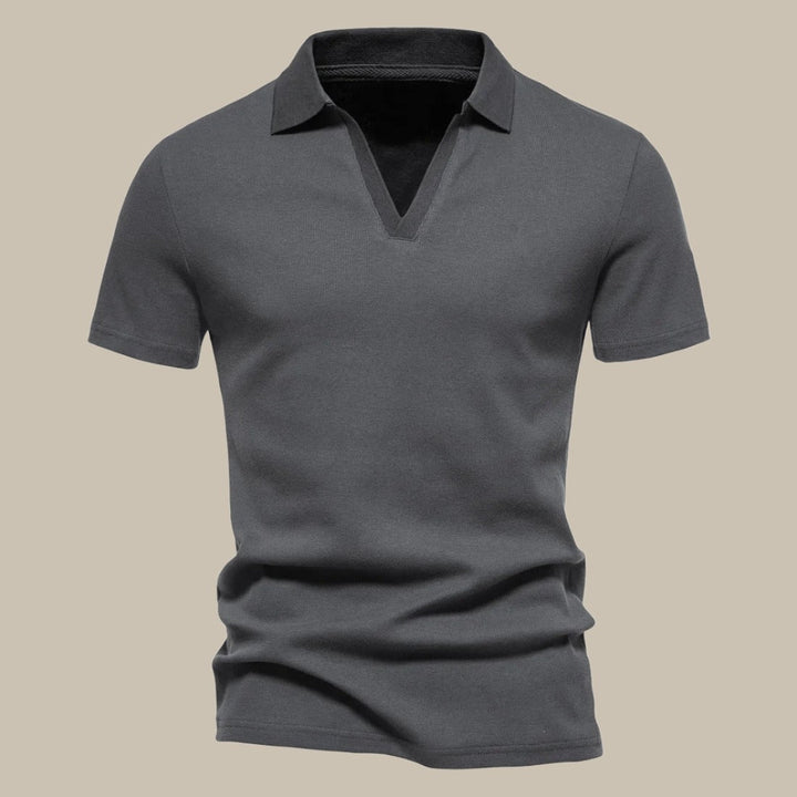 Laurent | Polo Homme Bleu Manches Courtes Col V
