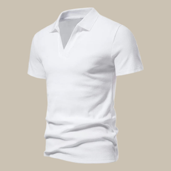 Laurent | Polo Homme Bleu Manches Courtes Col V