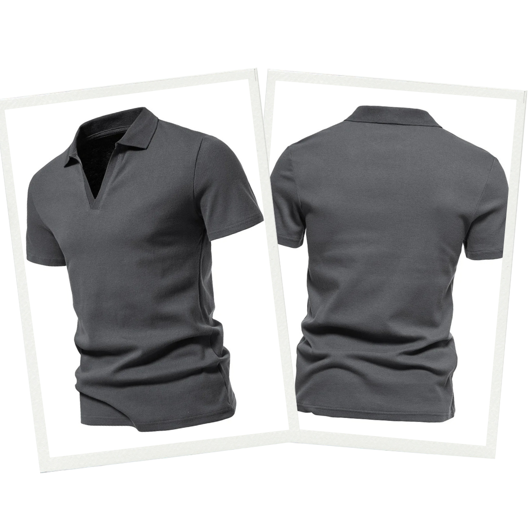Laurent | Polo Homme Bleu Manches Courtes Col V