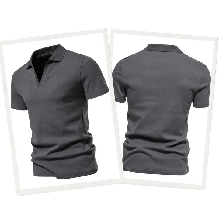 Laurent | Polo Homme Bleu Manches Courtes Col V
