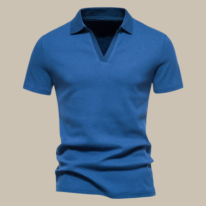 Laurent | Polo Homme Bleu Manches Courtes Col V