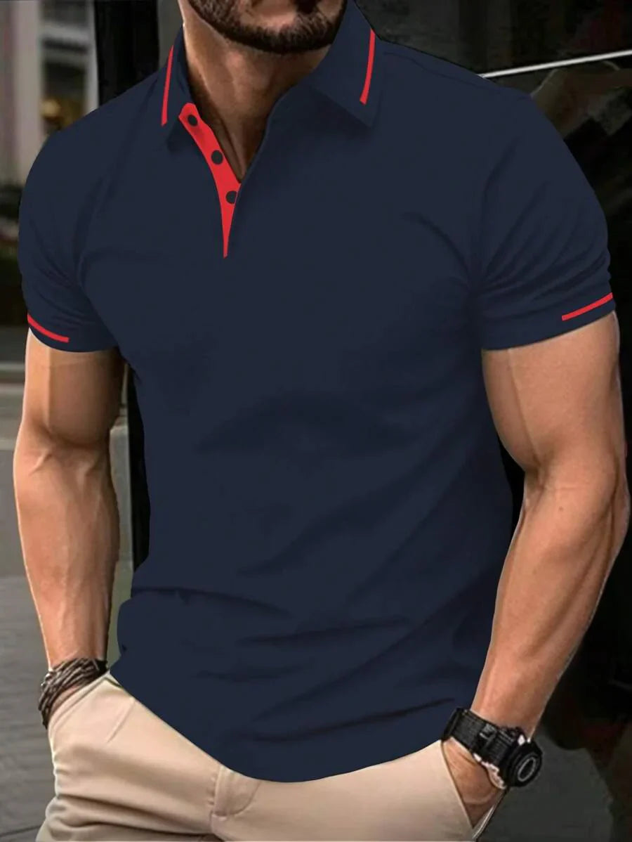 Laurent | Polo Homme Marine Rayures Contrastantes