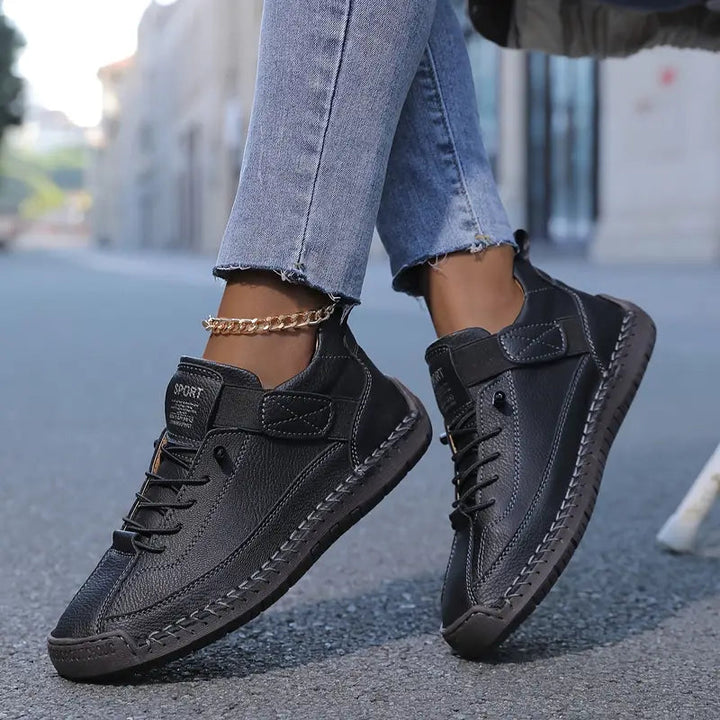Laurie | Basket Femme Cuir Noir Lacets Sport