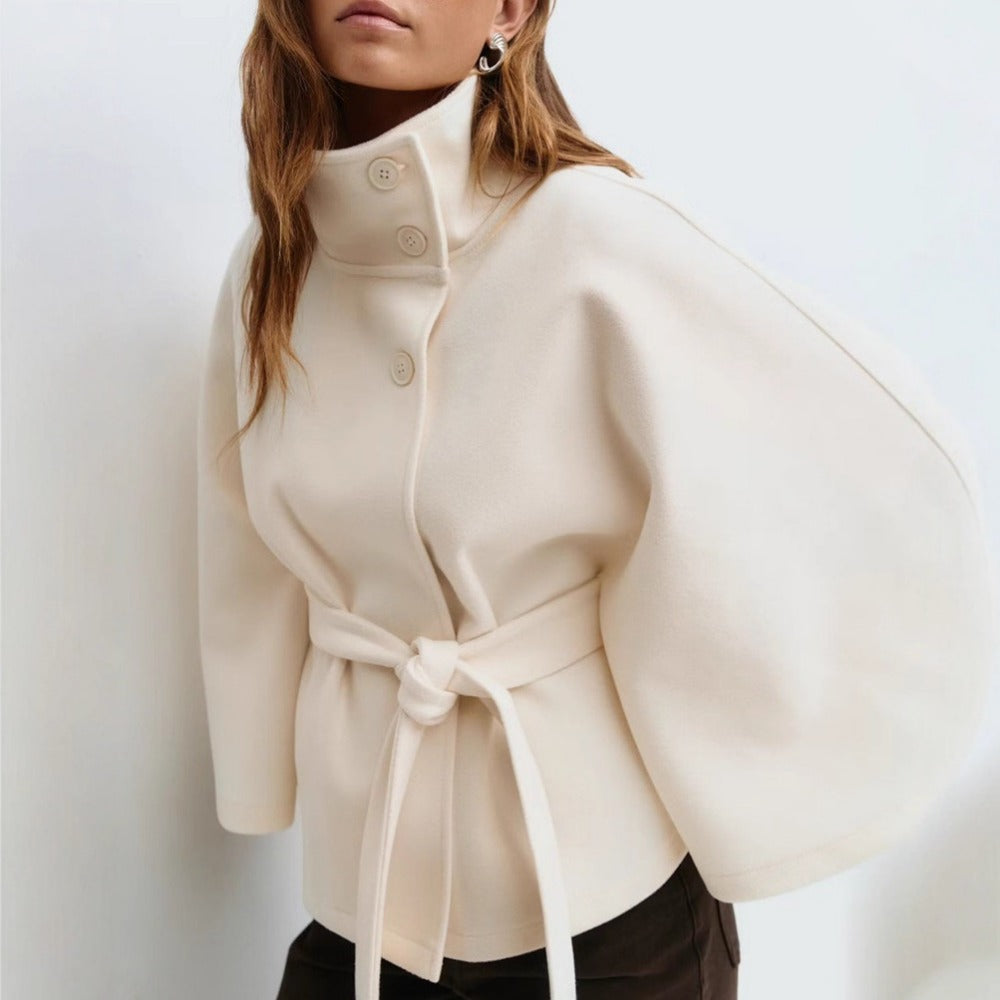 Laurie | Manteau Cape Femme Laine Camel Ceinturé