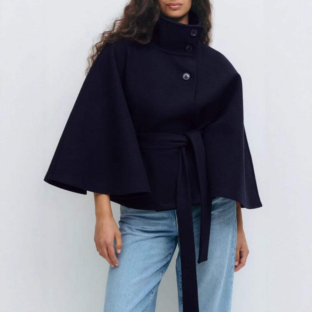 Laurie | Manteau Cape Femme Laine Camel Ceinturé