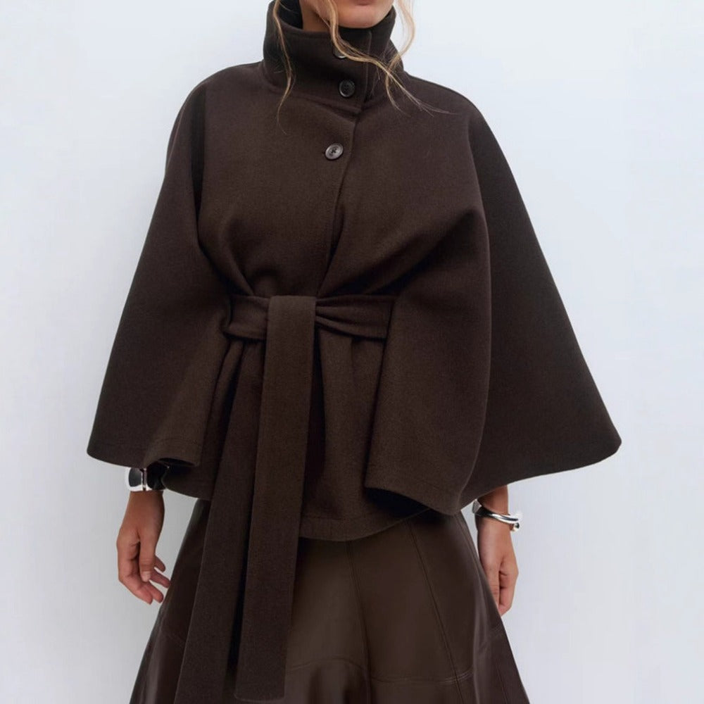 Laurie | Manteau Cape Femme Laine Camel Ceinturé