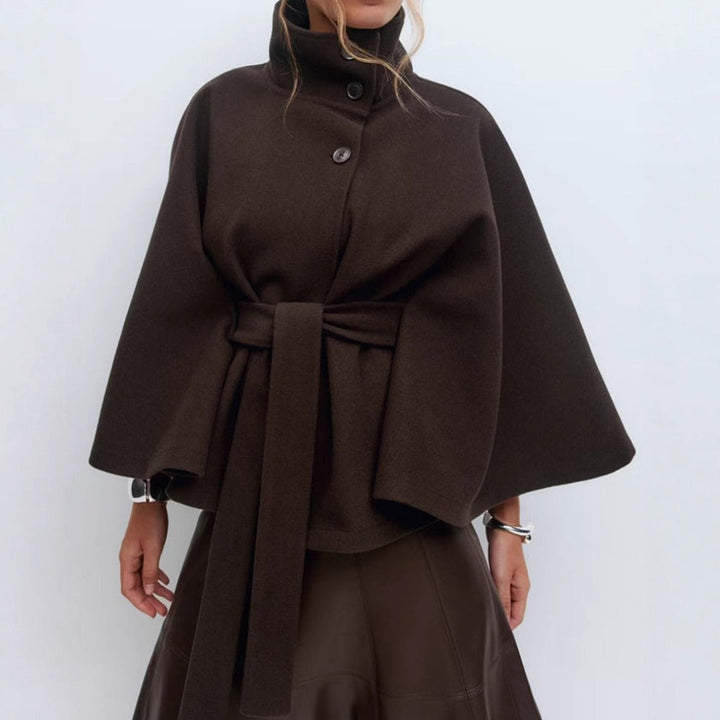 Laurie | Manteau Cape Femme Laine Camel Ceinturé