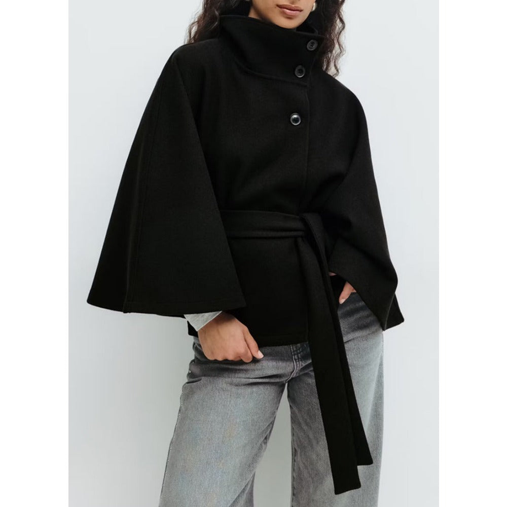 Laurie | Manteau Cape Femme Laine Camel Ceinturé