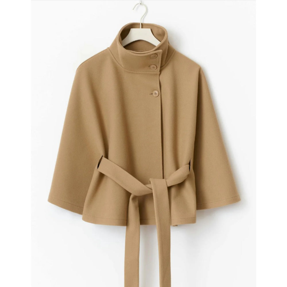 Laurie | Manteau Cape Femme Laine Camel Ceinturé