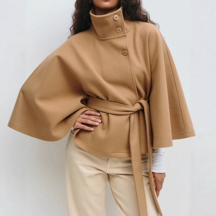 Laurie | Manteau Cape Femme Laine Camel Ceinturé
