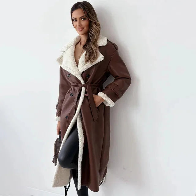Laurie | Manteau Long Femme Simili Cuir Ceinturé Oversize