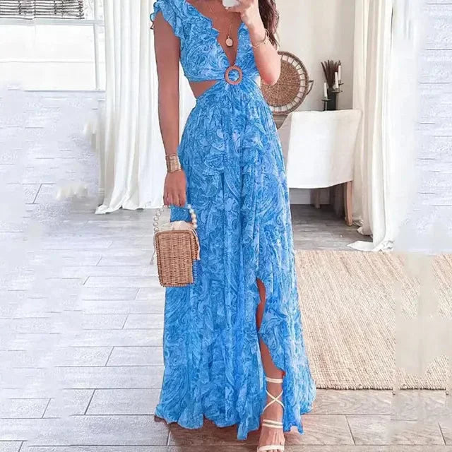 Laurie | Robe Maxi Fleurie Femme à Découpes
