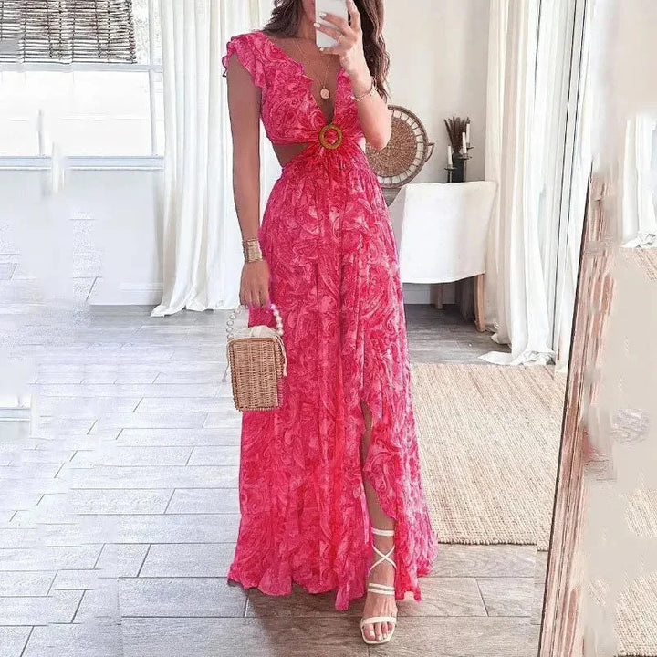 Laurie | Robe Maxi Fleurie Femme à Découpes