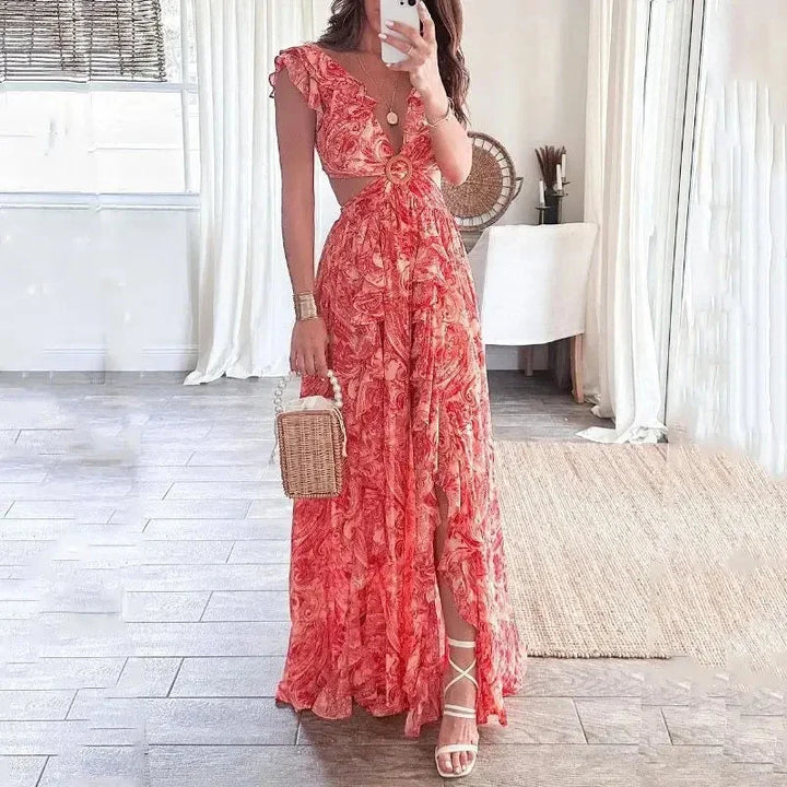 Laurie | Robe Maxi Fleurie Femme à Découpes